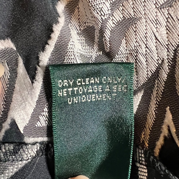 Lauren RL Size 14 Sleeveless Dress Black w Floral Brocade A-Line POCKETS V-Back - Picture 12 of 14